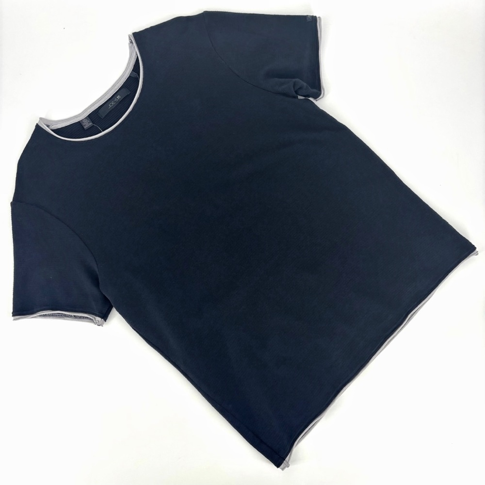Joe's Jeans NWT Black and Grey Horizontal Ribbed Short Sleeve Cotton Tee, Medium